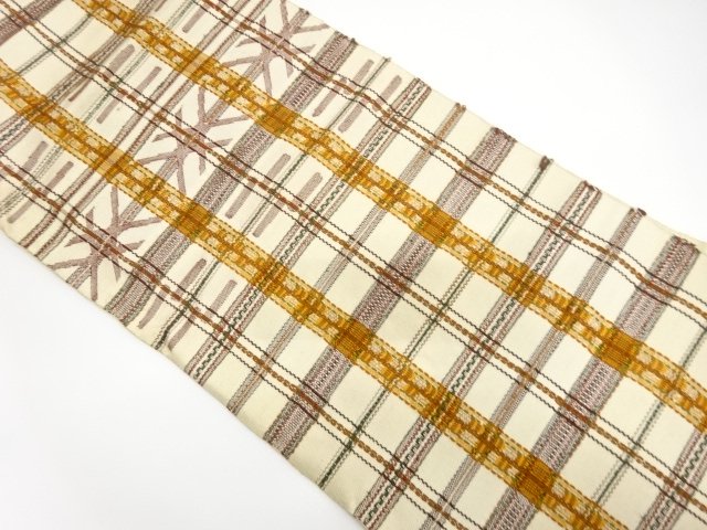 JAPANESE KIMONO / ANTIQUE NAGOYA OBI / TSUMUGI / WOVEN GRID